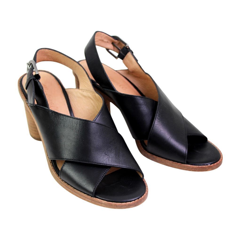 Madewell BLACK GENUINE LEATHER HIGH HEEL OPEN TOE BUCKLE SLINGBACK SANDALS Sz 7